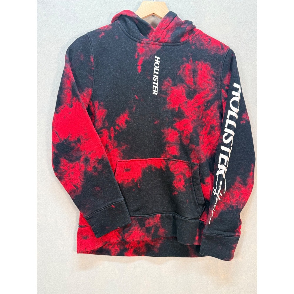 Hollister Must-Have Collection Mens S Red Black Tie Dye Graphic Hoodie Fleece